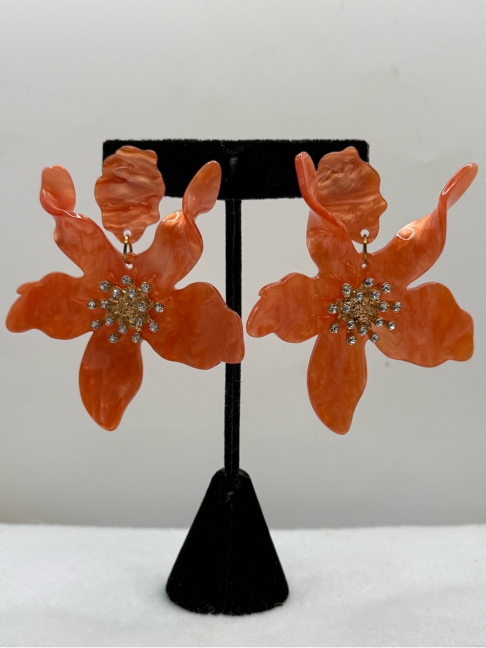 2.5" Orange Floral Swinging Statement Earrings - Designer Style